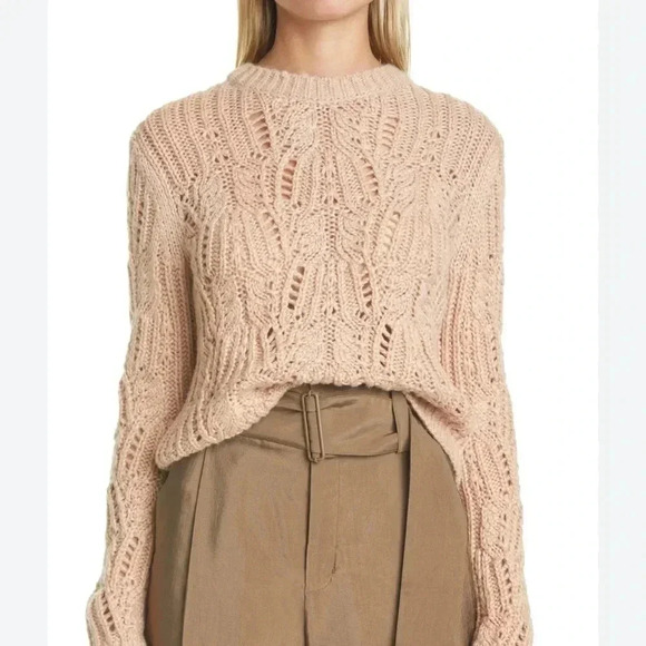 Vince Sweaters Variegated Cable Wool & Mohair-Blend Sweater In Sawdust Size Sm - Picture 1 of 10